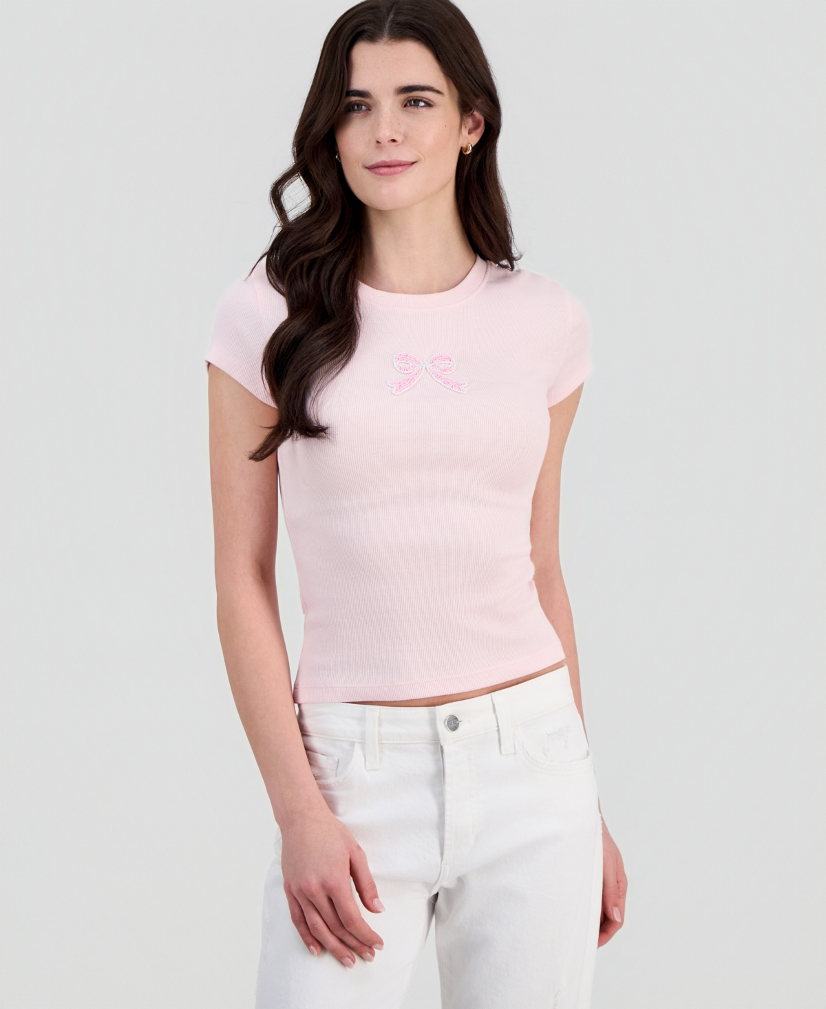 Sincerely Jules Juniors' Beaded Crewneck T-Shirt