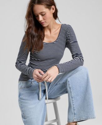 Women's Striped Double-Scoop Top, Macy's Exclusive