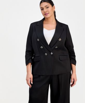 Tahari ASL - Plus Size Crinkle-Satin Faux-Double-Breasted Blazer