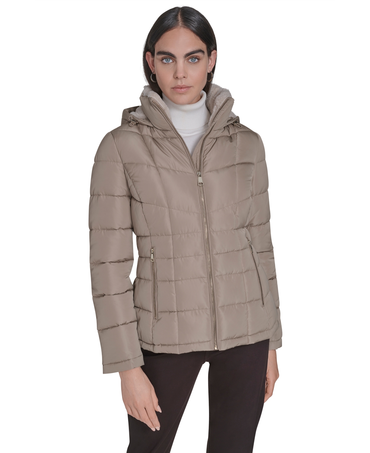 Calvin Klein Women's Stand Collar Lined Puffer Jacket In Brown