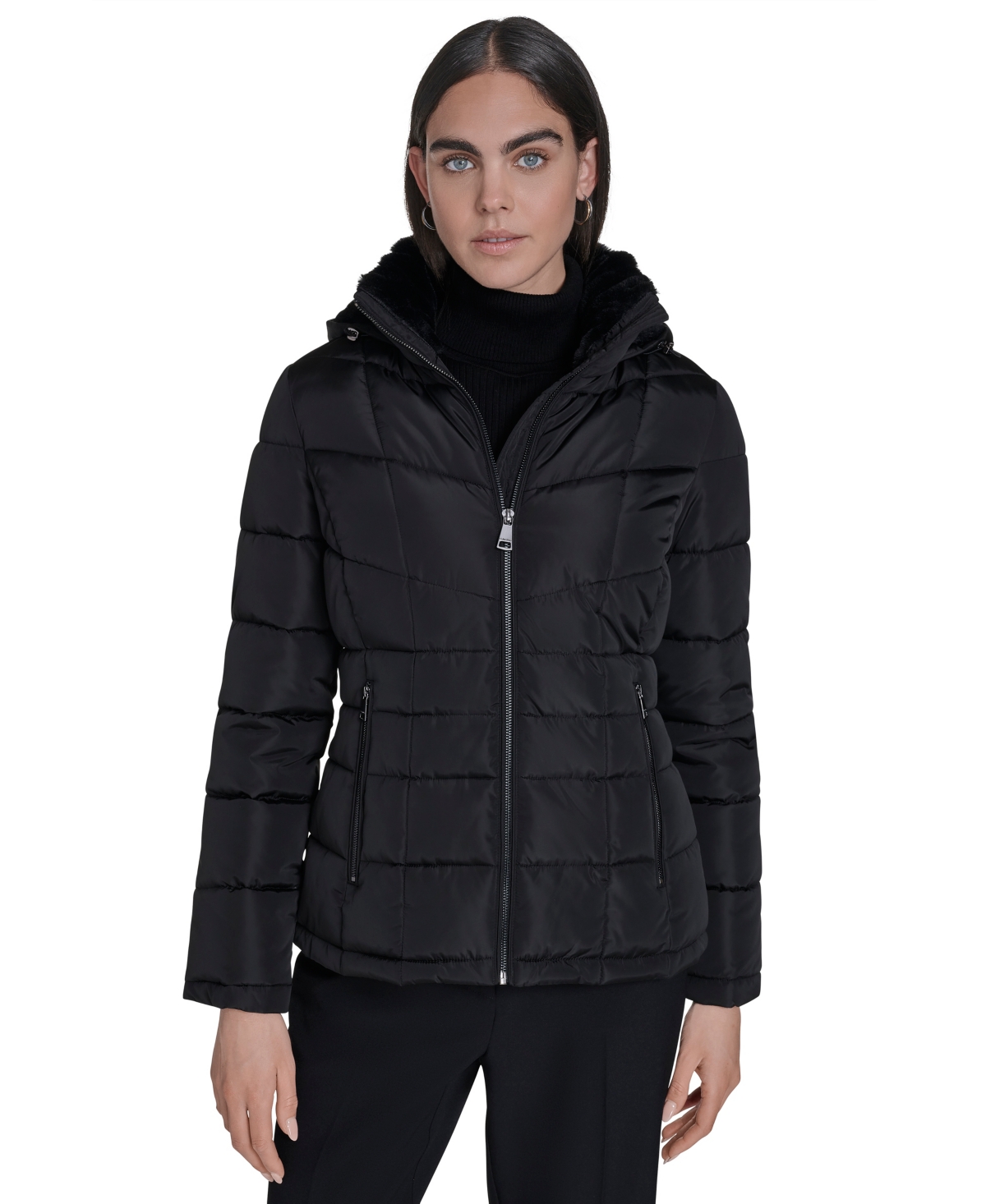Calvin Klein Women's Stand Collar Lined Puffer Jacket In Black