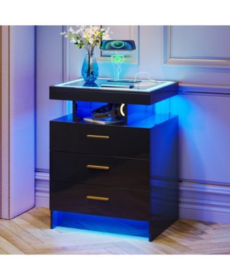Nightstand with Drawers, Wireless Charging & Auto LED Lights