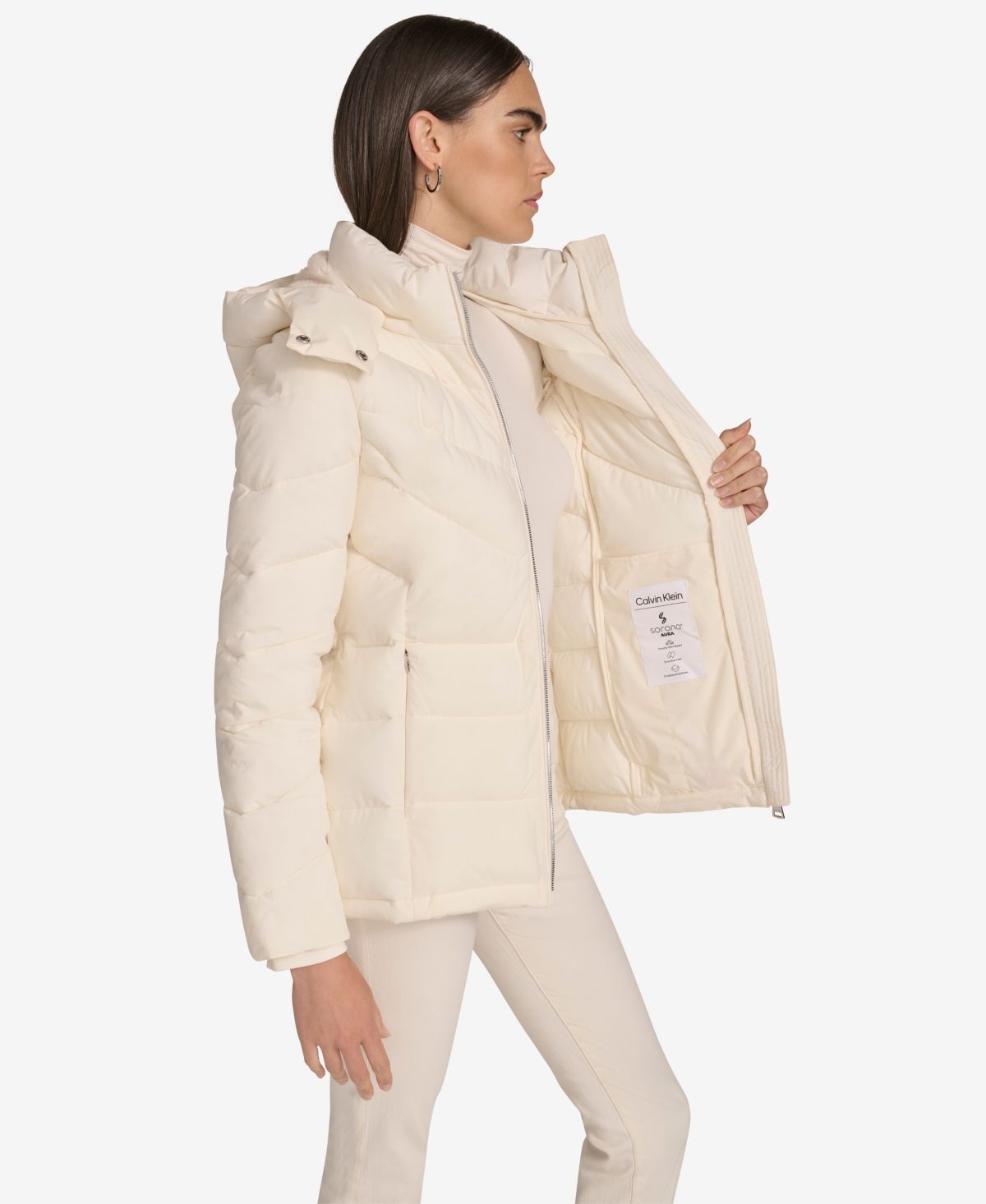 Calvin Klein Women's Short Zip Front Puffer Jacket In White