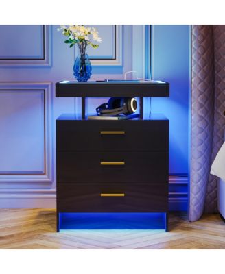 Nightstand with Drawers, Wireless Charging & Auto LED Lights