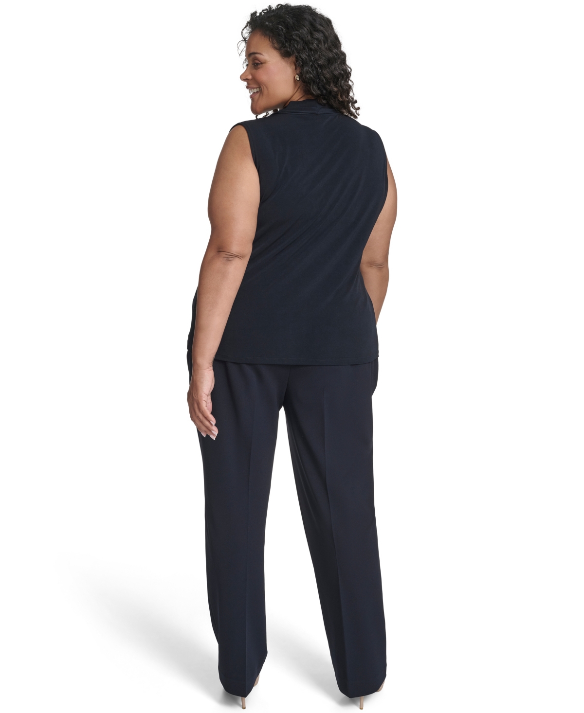 Calvin Klein Plus Size Solid Sleeveless V-neck Camisole Top In Blue