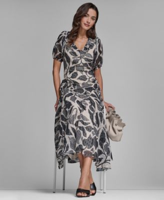 Women's Floral V-Neck Chiffon Maxi Dress