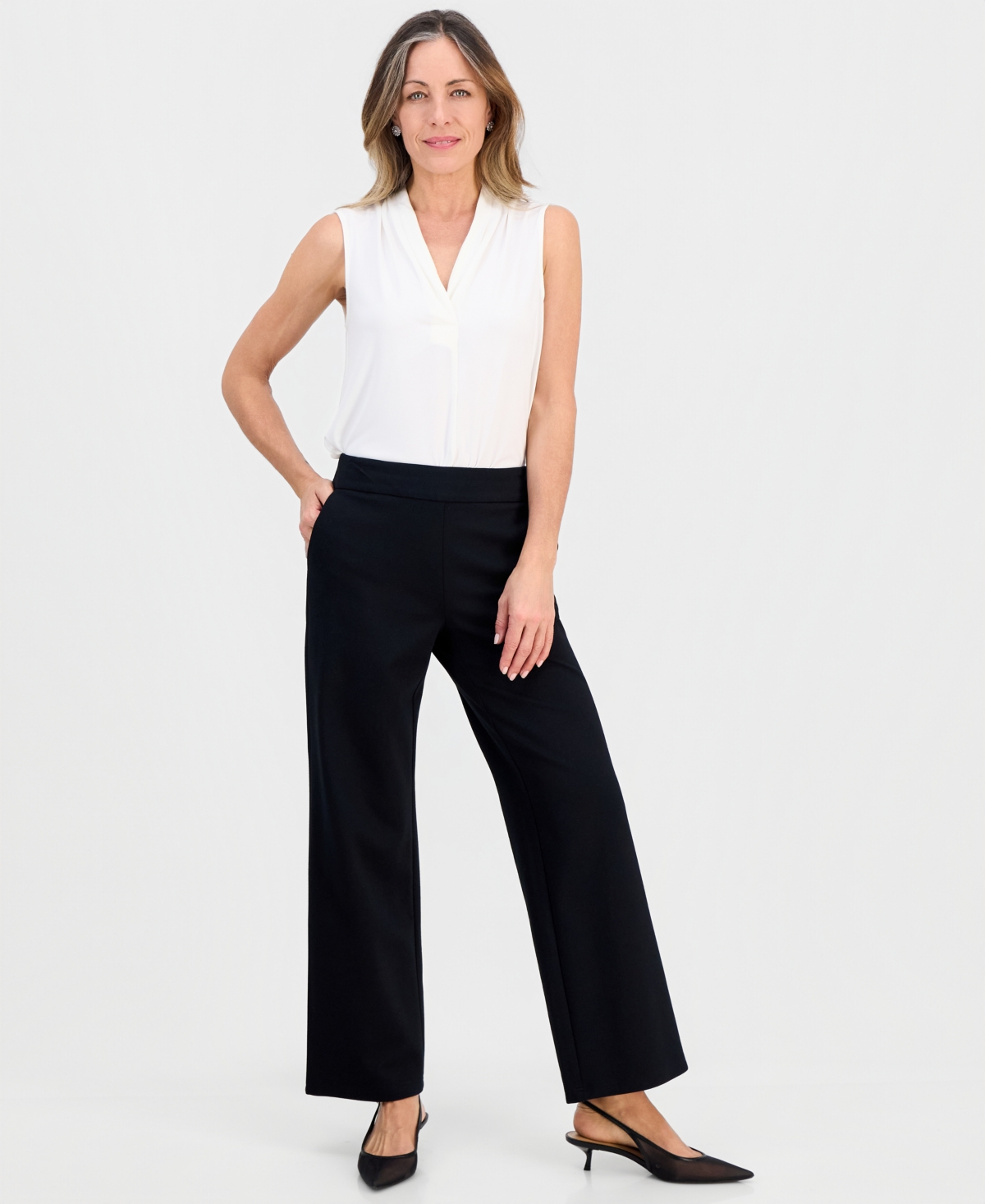 Jm Collection Petite Mid-rise Pull-on Wide-leg Pants, Macy's Exclusive In Black