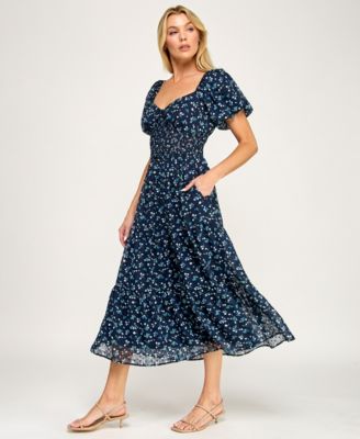 Juniors' Puff Sleeve Smocked Waist Dress