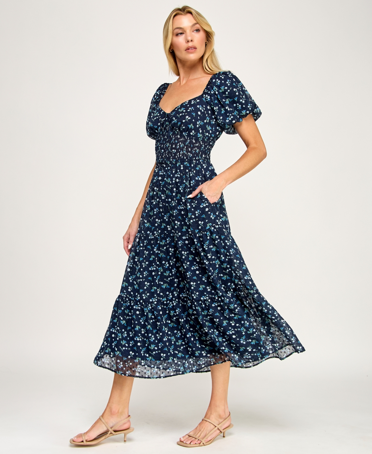 Trixxi Juniors' Puff Sleeve Smocked Waist Dress