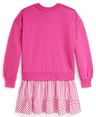 Girls' 7-16 Striped Skirt Loopback Fleece Long-Sleeve Dress
