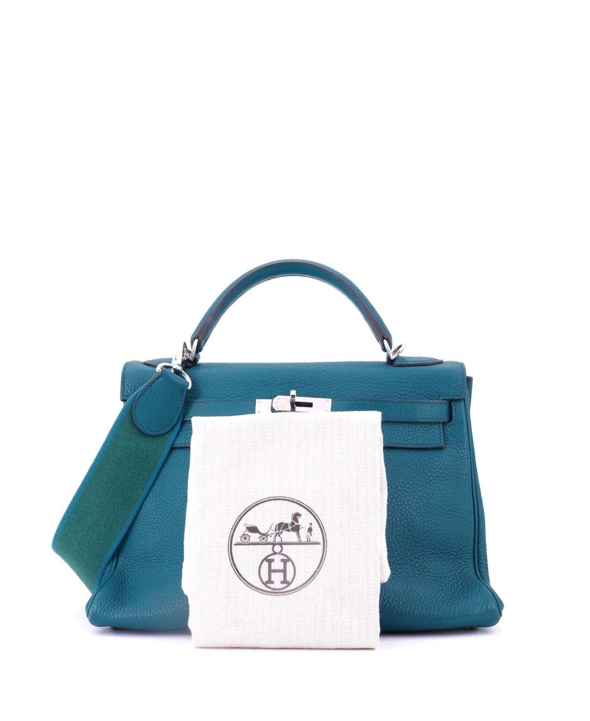 Pre-Owned HERMES 32 Handbag Blue Clemence with Palladium Hardware