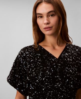 Women's V-Neck Sequin Top