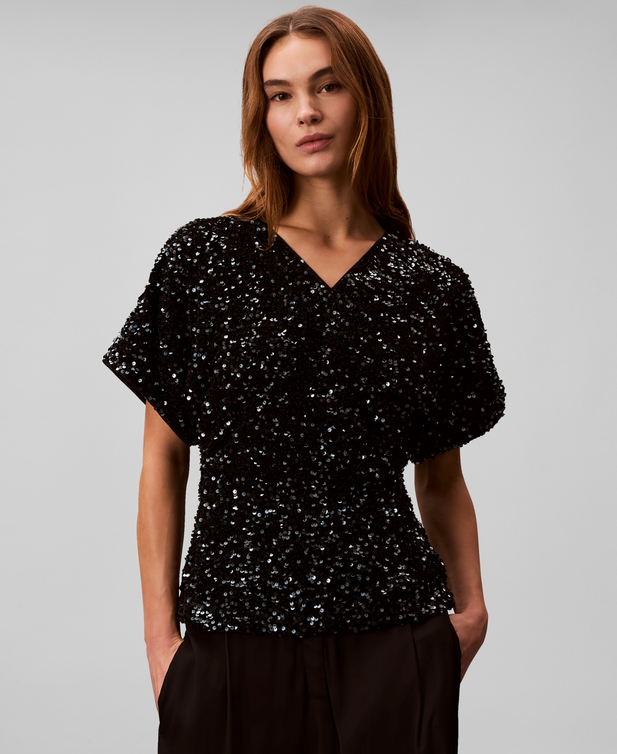 Calvin Klein Women's V-Neck Sequin Top