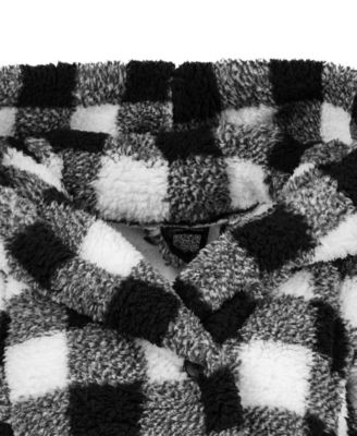 Patterned Hooded Sherpa Button Front Lounger Jacket