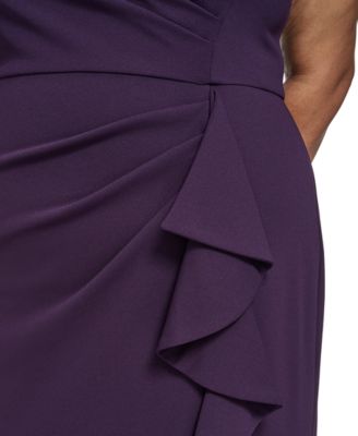 Plus Size Off Shoulder Pleated Ruffle Gown