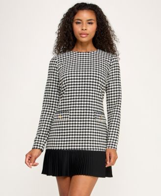 SENI & CADE - Women's Houndstooth Blazer Pleated Crewneck Dress