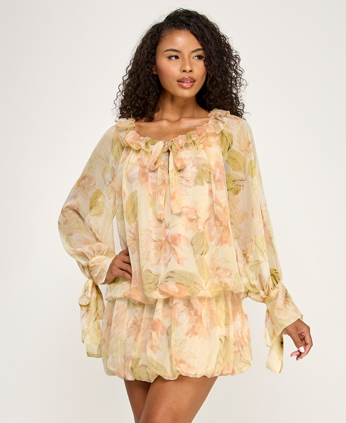 Seni & Cade Juniors' Drop Waist Ruffled Boat Neck Dress