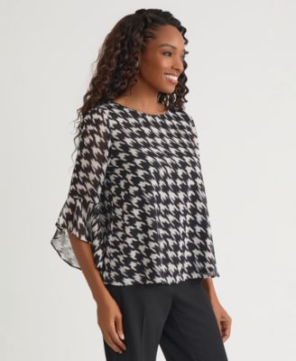 Women's Printed 3/4 Ruffle-Sleeve Blouse, Regular & Petite