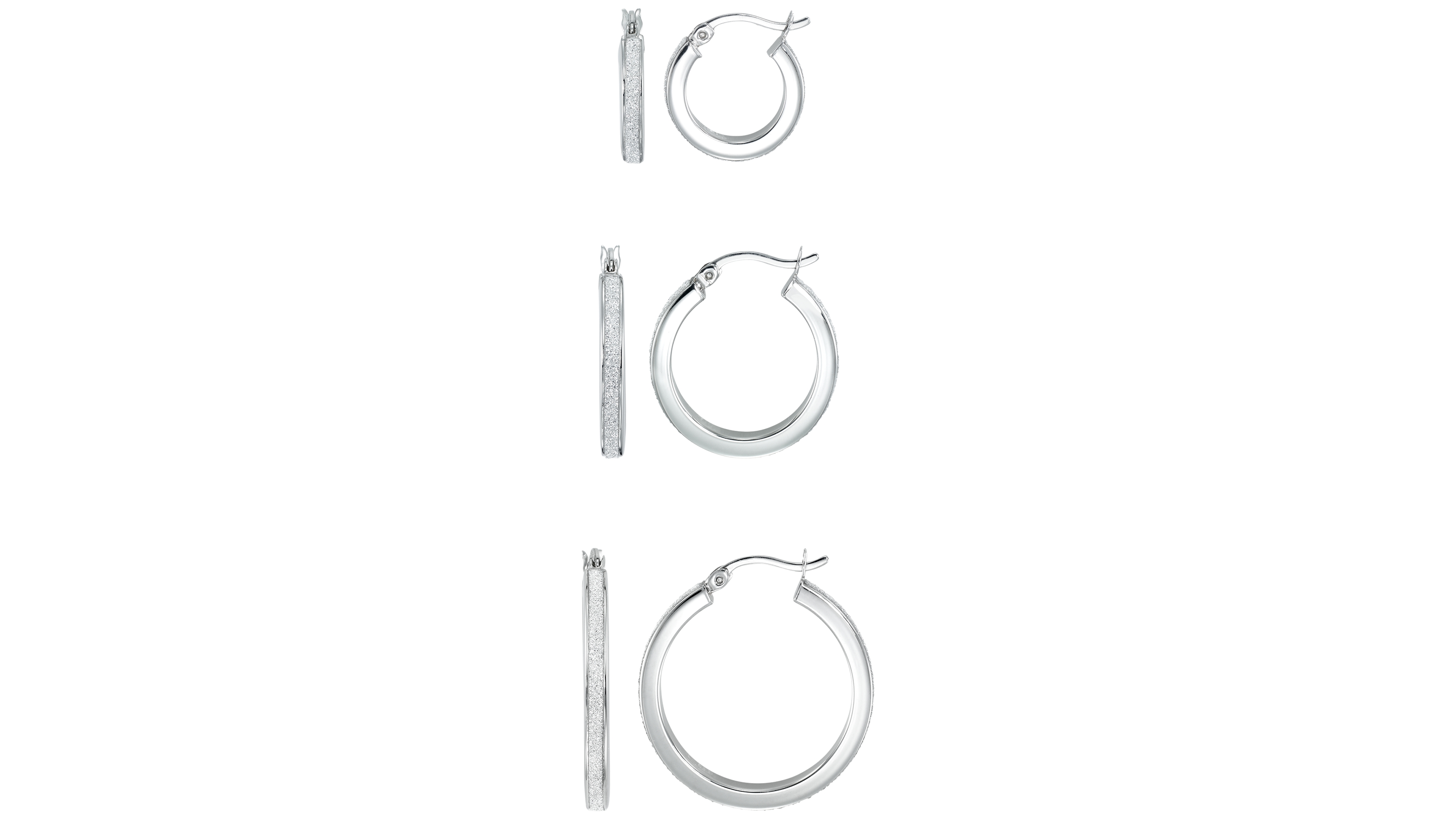 Macy's Polished Glitter 3-Pc. Set Hoop Earrings In Sterling Sliver