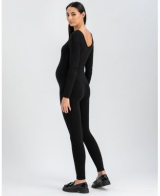 Maternity Slim Scoop Neck Maddy Jumpsuit with Long Sleeves