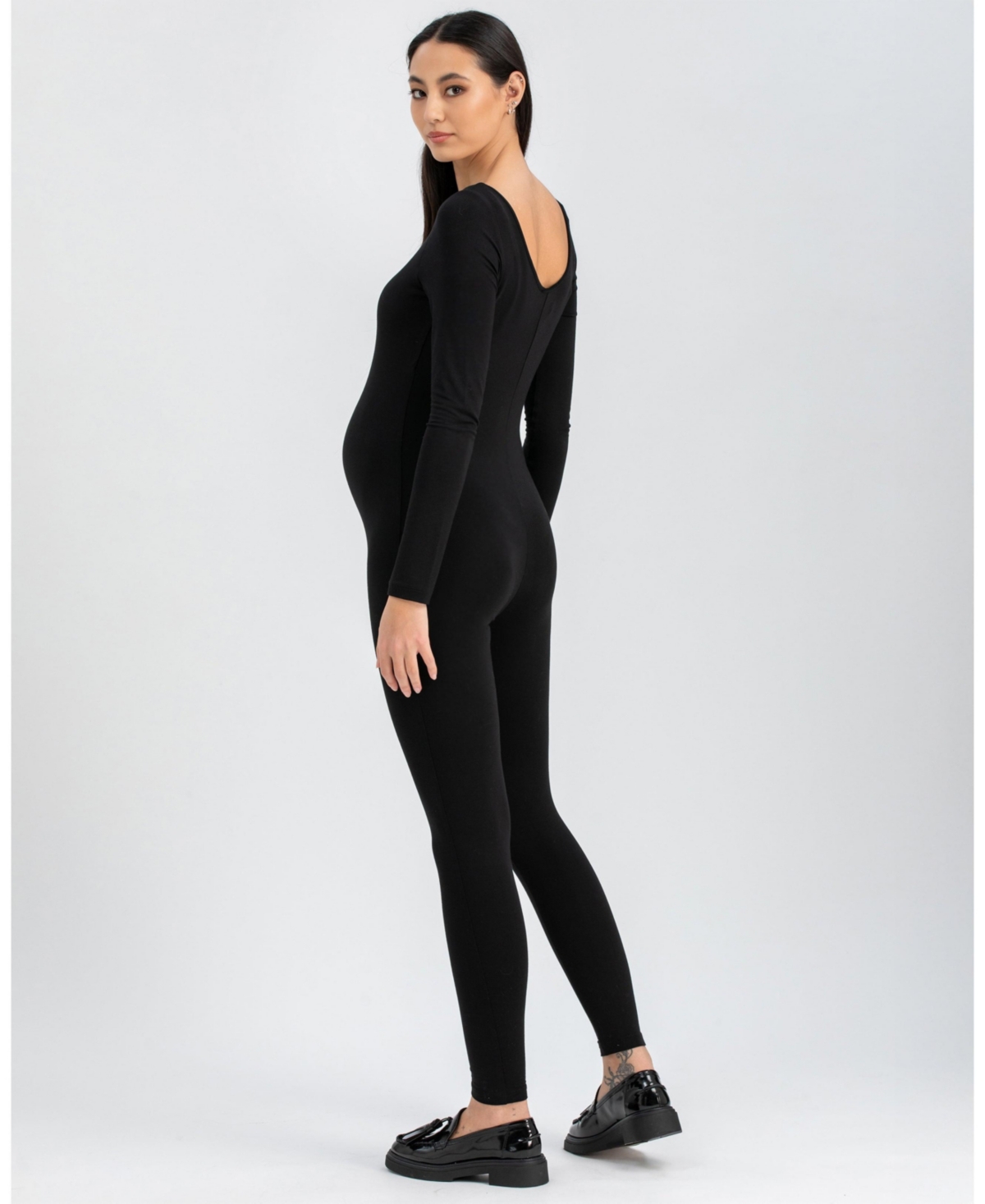 Maternity Slim Scoop Neck Maddy Jumpsuit with Long Sleeves