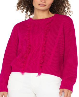 Women's Long Sleeve Crew Neck Fringe Sweater
