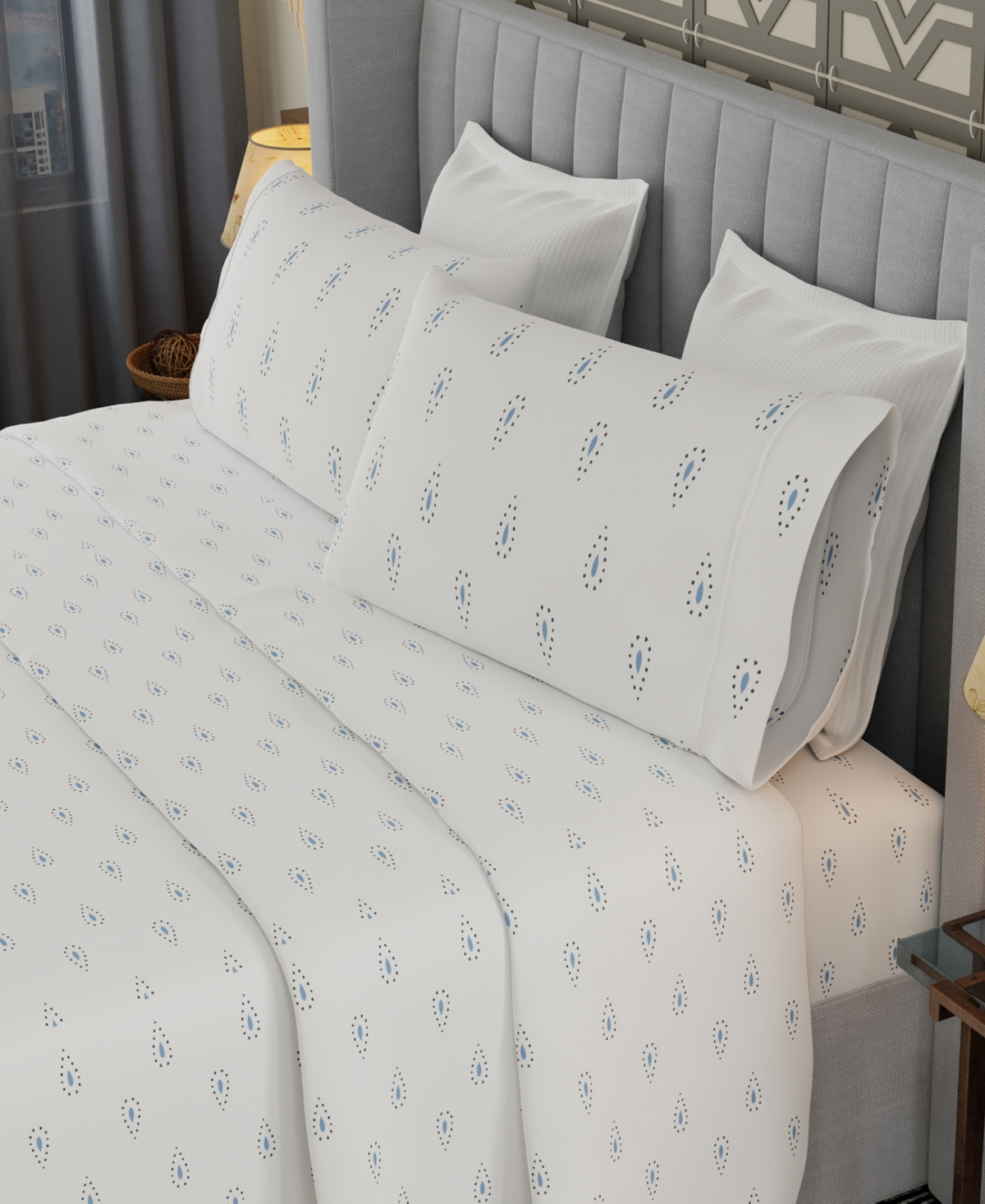 Color Sense Brushed Cool Crisp Percale Printed 3-Pc. Sheet Set, Twin Xl