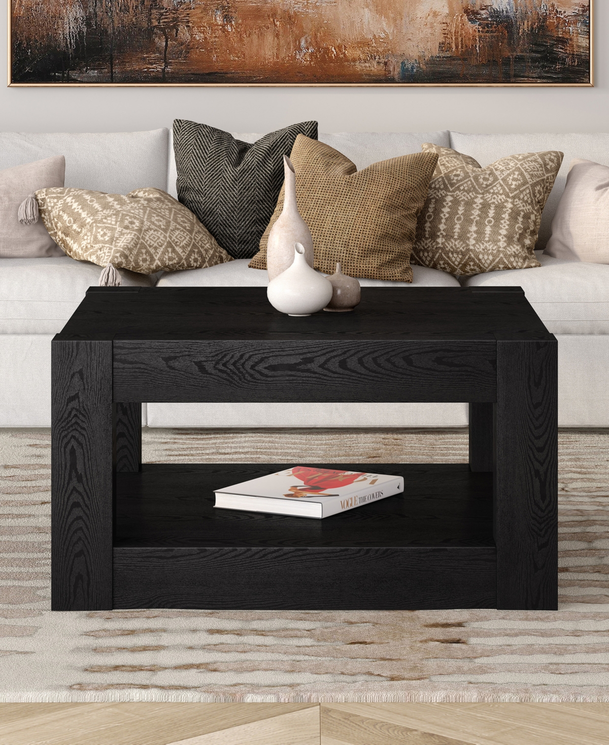 Hudson & Canal Hughes 32" Wood Wide Square Coffee Table In Black