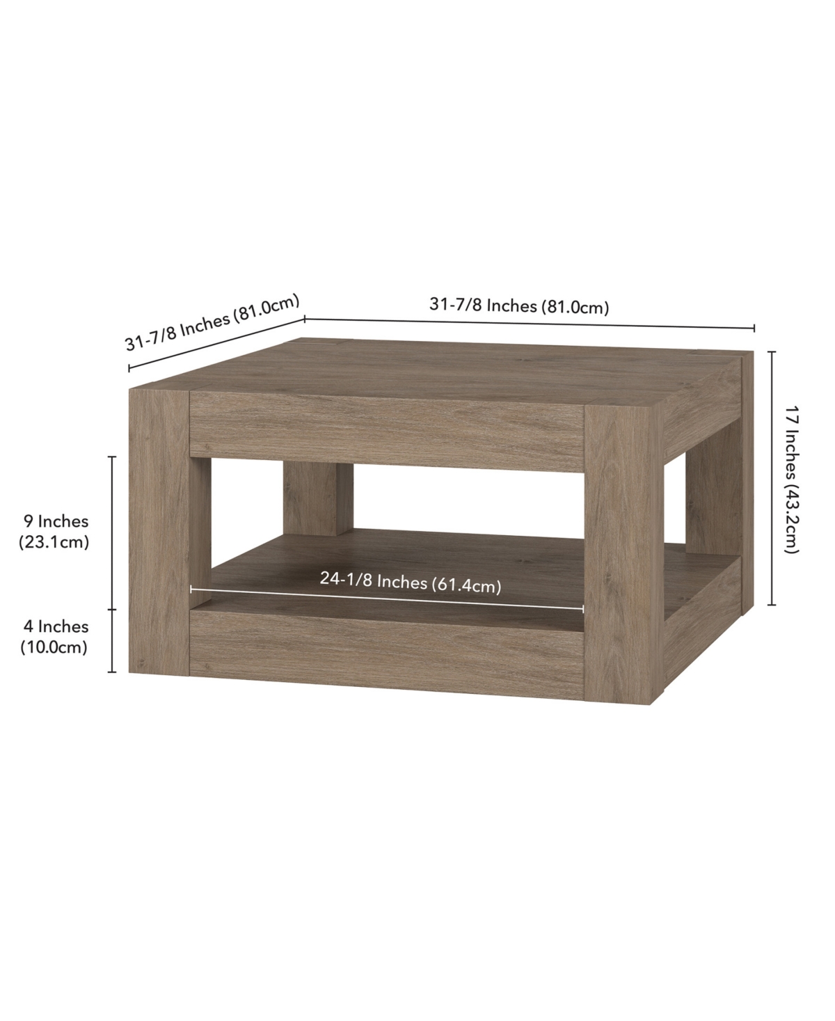 Hudson & Canal Hughes 32" Wood Wide Square Coffee Table