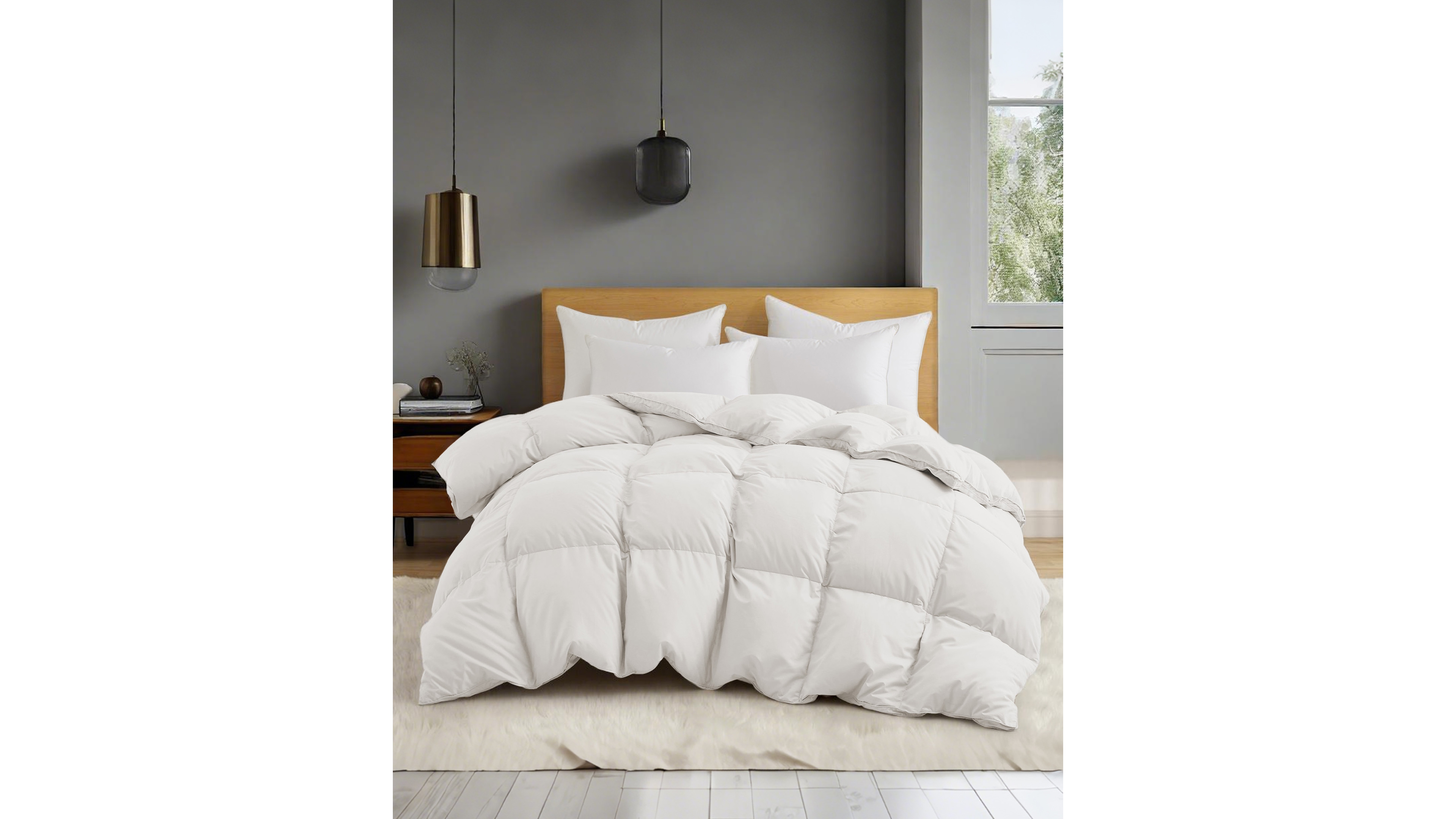 Unikome Extra Warmth White Goose Feather and Fiber Comforter, Full/Queen