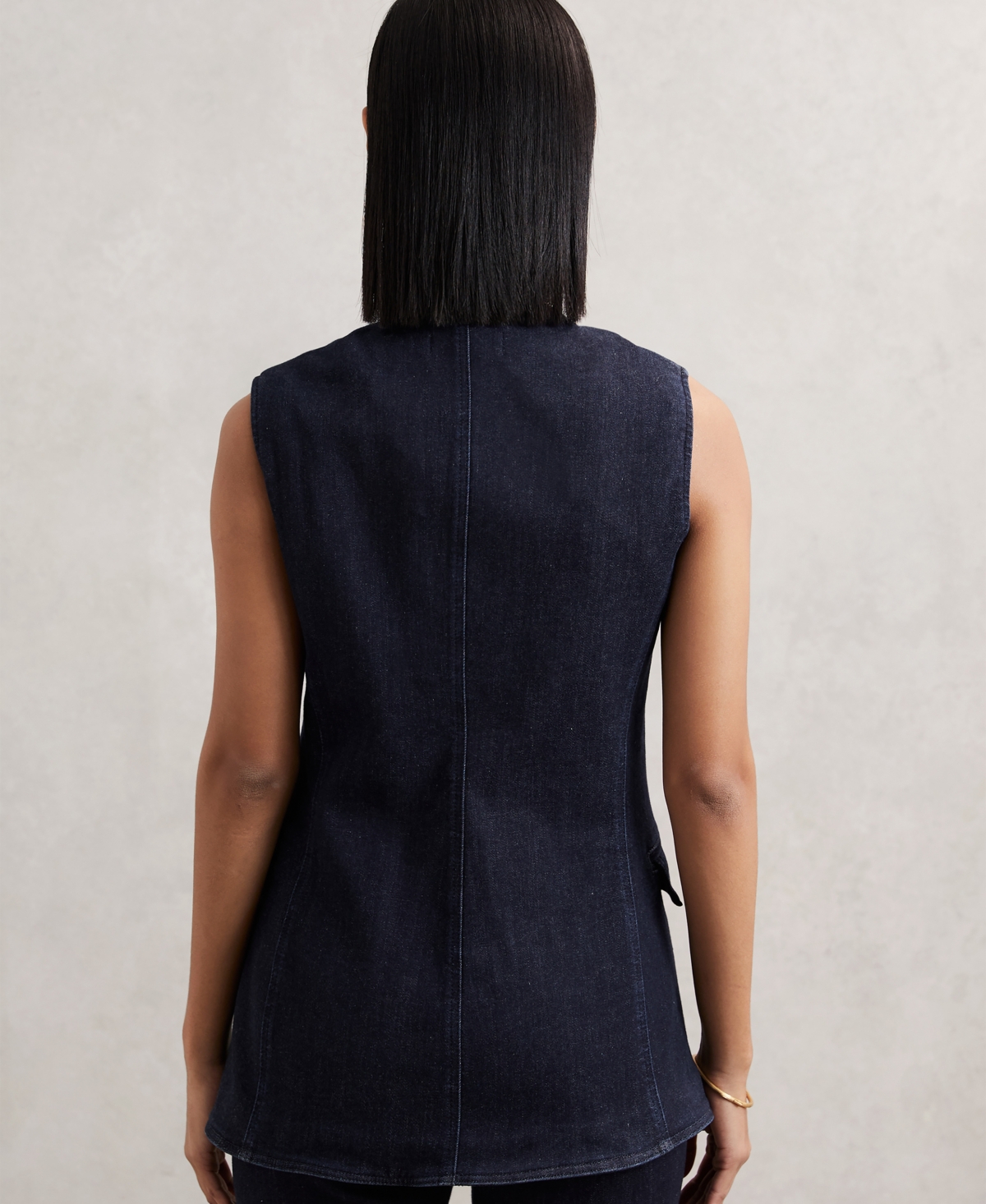Reiss Women's Athena Denim Longline Waistcoat In Blue