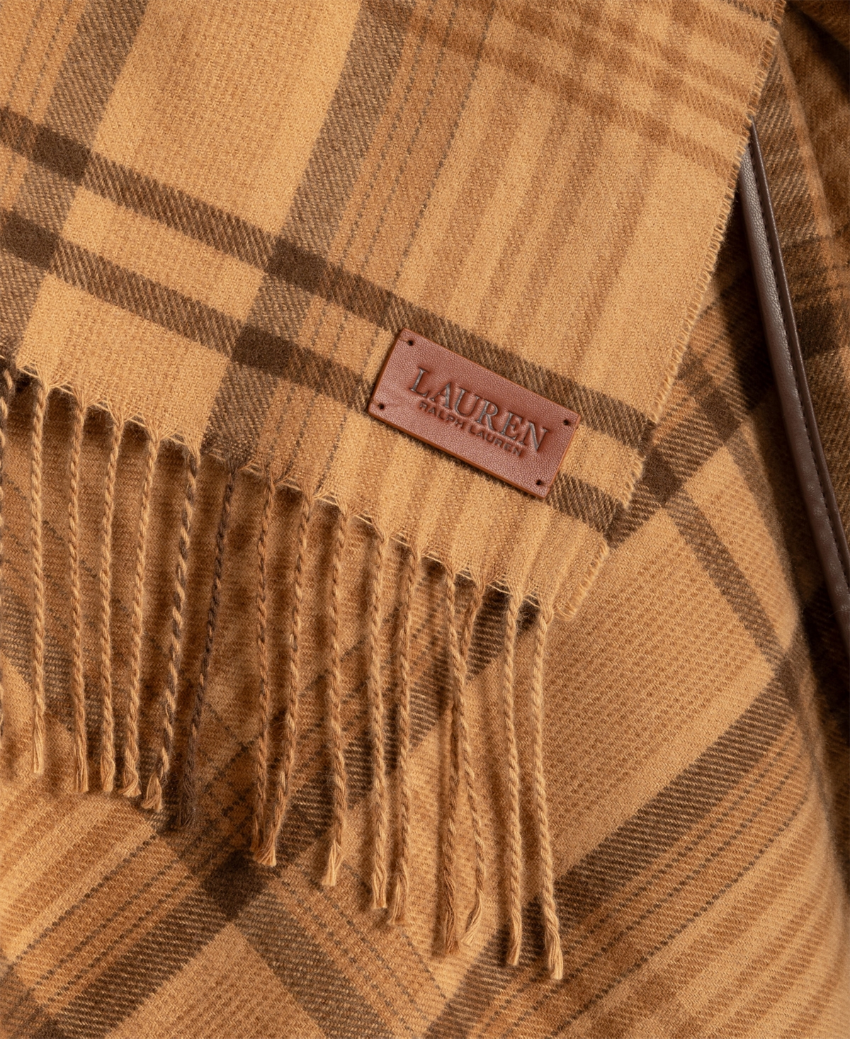 Lauren Ralph Plaid Ruana with Fringe Wrap