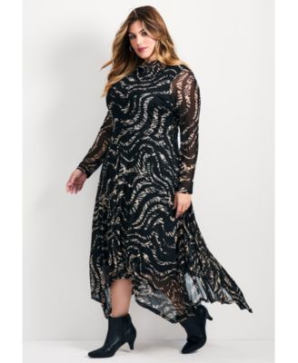 Women's Plus Size Mere Mesh Printed High Neck Dress