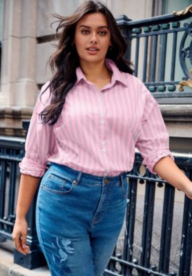 Women's Plus Size Classic Stripe Boyfriend Shirt