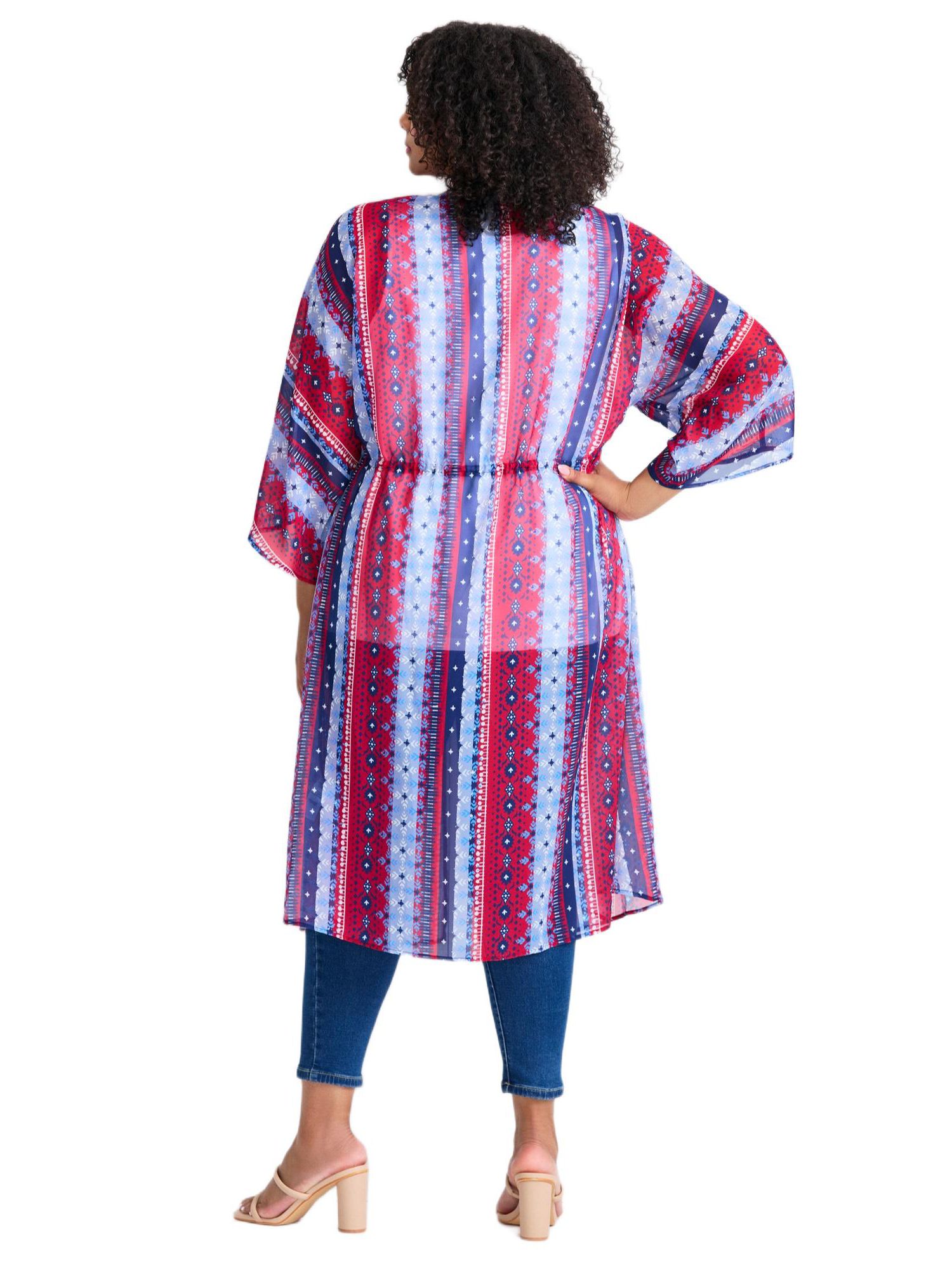 Women's Plus Size Tie-Front Duster Kimono Sweater