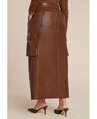 Women's Maxi Cargo Faux Leather Skirt