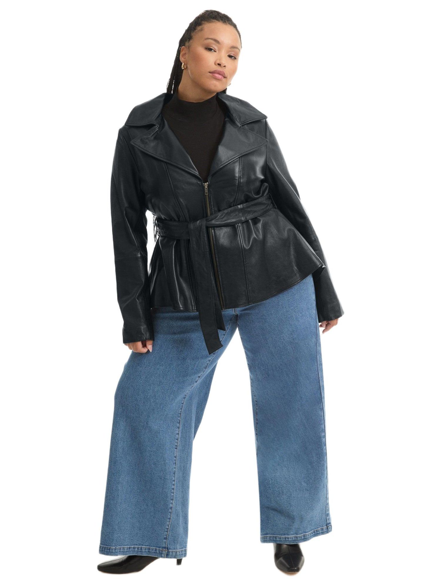 Women's June and Vie High-Low Belted Leather Jacket