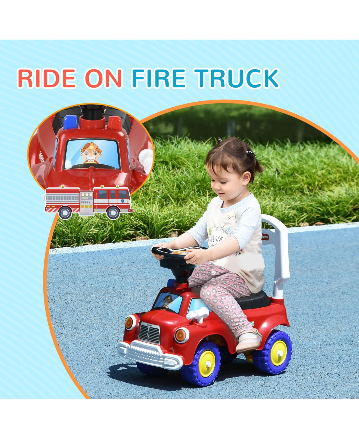 Детская игрушка Qaba Toddler Ride on Fire Truck with Music, Horn, Under Seat Storage, цвет: Красный — фото 7