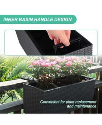 4-Pack Rectangle Self-Watering Planter Boxes for Deck Rail and Porch