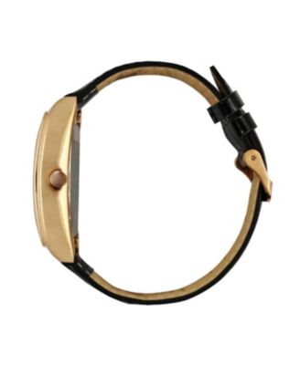 Men’s Vintage 49mm x 38mm Rose Gold Tonneau Shaped Watch with Black Leather Band