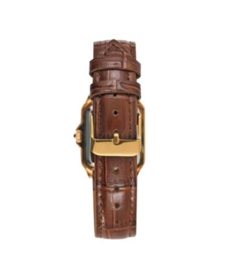 Women's 14K Gold-Plated 32mm Tank Shape Brown Leather Strap Watch