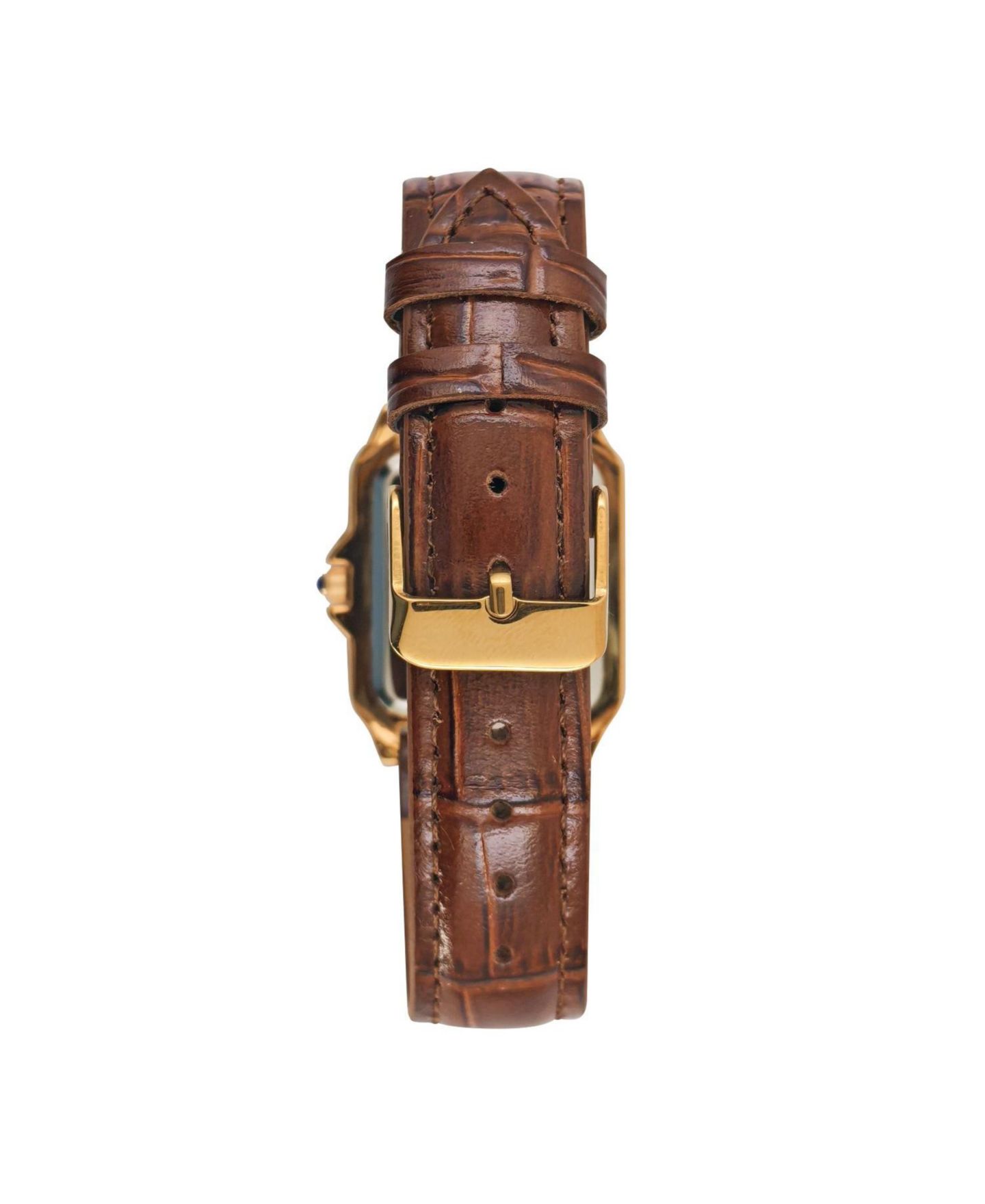 Женские часы Peugeot 14K Gold-Plated 32mm Tank Shape Brown Leather Strap Watch, цвет: Коричневый — фото 3