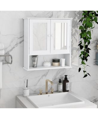 Bathroom Wall Cabinet with Double Mirror Doors and Shelves Modern Storage Organizer for Bathroom or Living Room