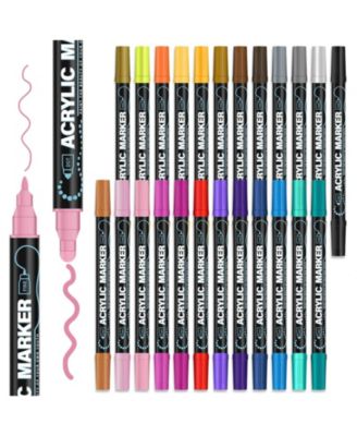 24 Colors Paint Pens Acrylic Markers, Dual-Tip Acrylic Paint Pens for Halloween Decorations, Wood, Glass and Crafts & Art Supplies