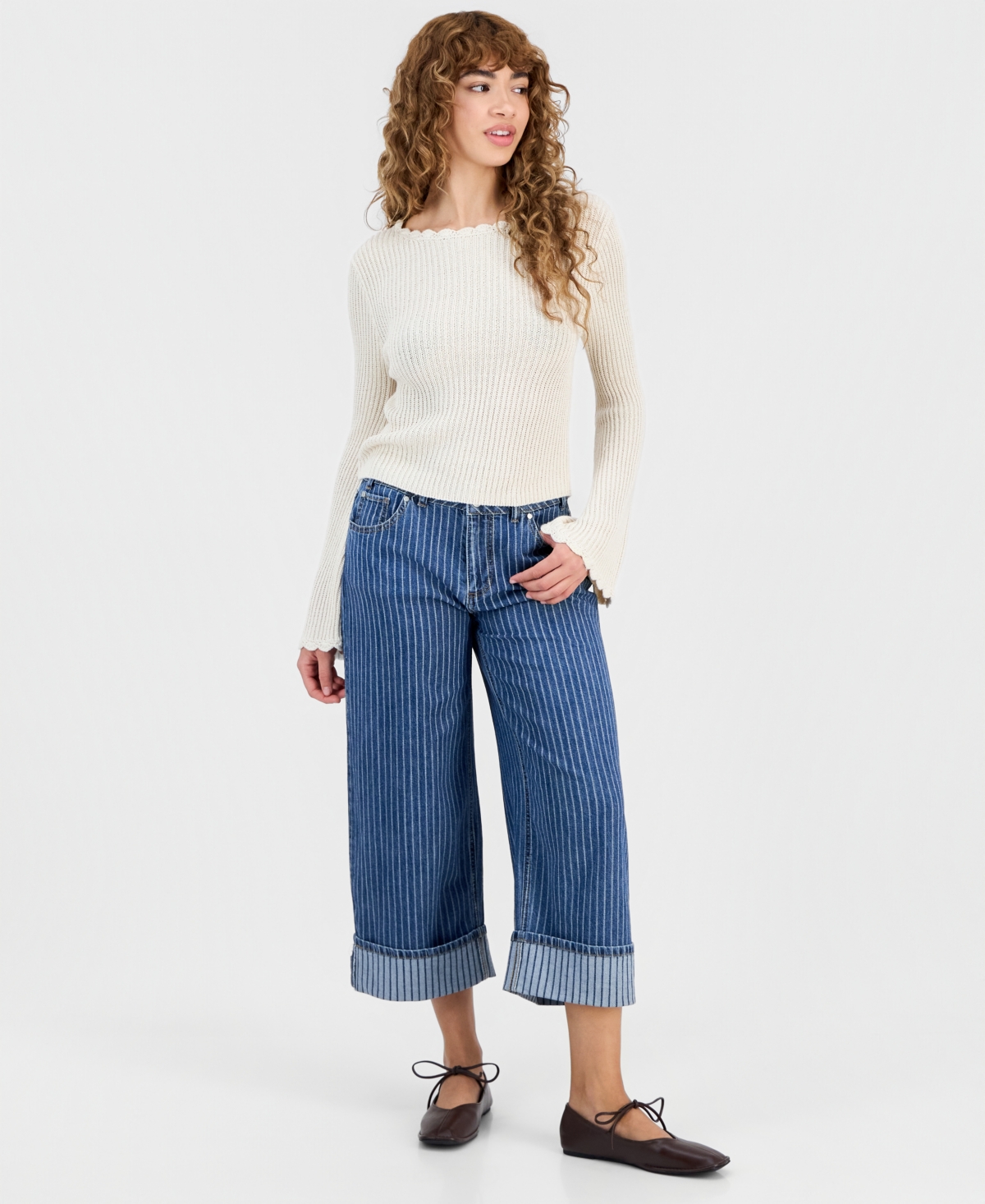 And Now This Petite Scalloped-Trim Bell-Sleeve Sweater, Macy's Exclusive