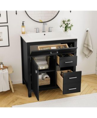 30-Inch Blue Bathroom Vanity with Ceramic Sink and Ample Storage - Ideal Choice for Small Bathrooms