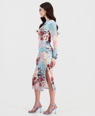 Juniors' Floral Mesh Midi Dress