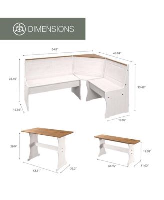 Solid Pine Corner Dining Booth in Distressed White