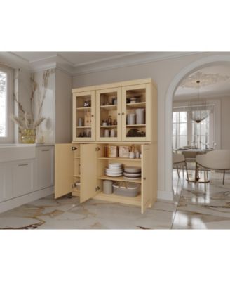 Solid Wood Pantry China Cabinet with Raised Panel, Clear Glass Doors and Adjustable Shelves, 48.5-Inch