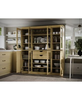 100% Solid Wood 65" Pantry China Cabinet with Raised Panel, Clear Glass Doors, 2-Drawers & Adjustable Shelves